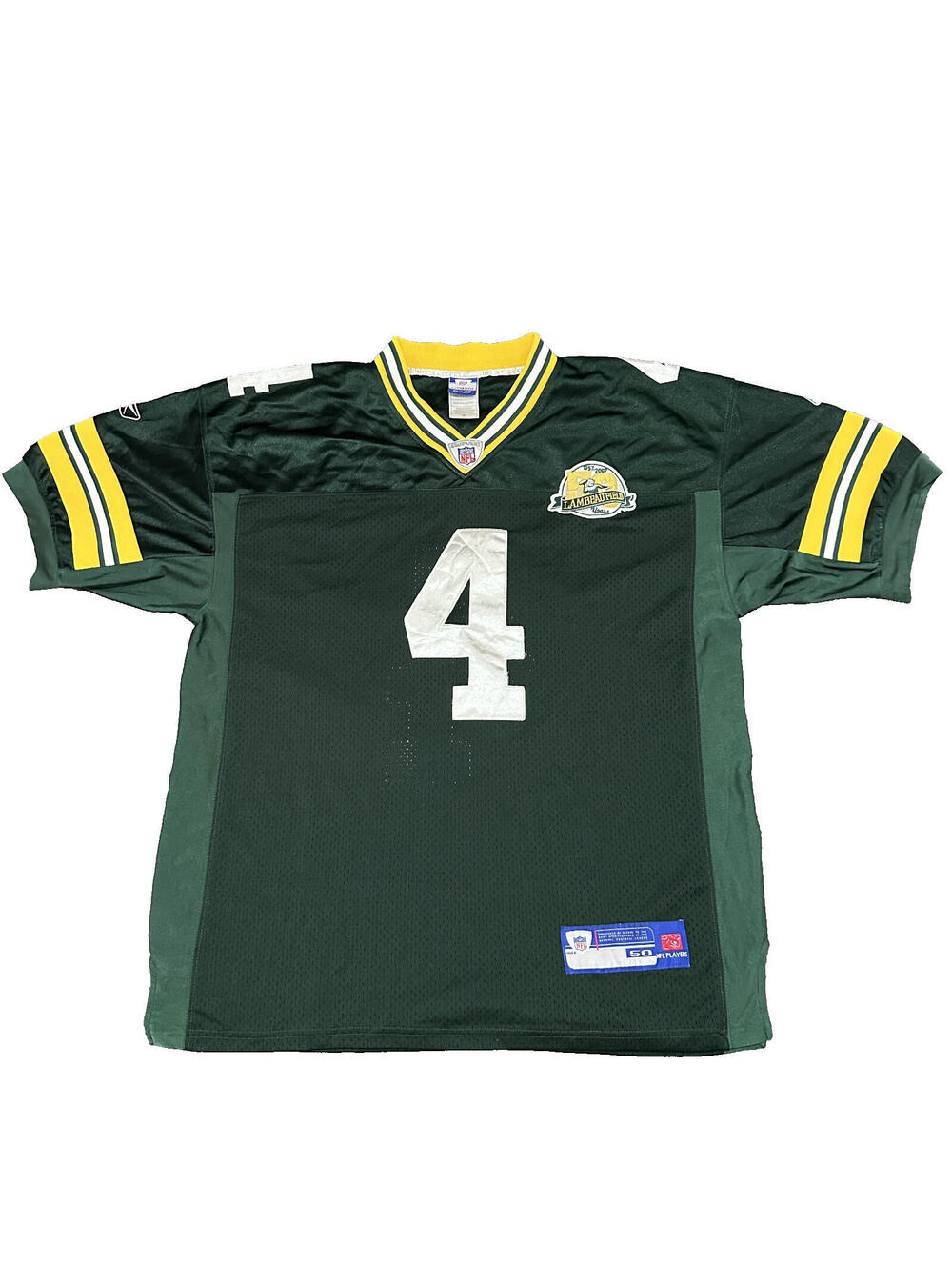 Reebok 50 Medium Brett Favre Green Bay Packers 50th Lambeau Patch Authentic NFL